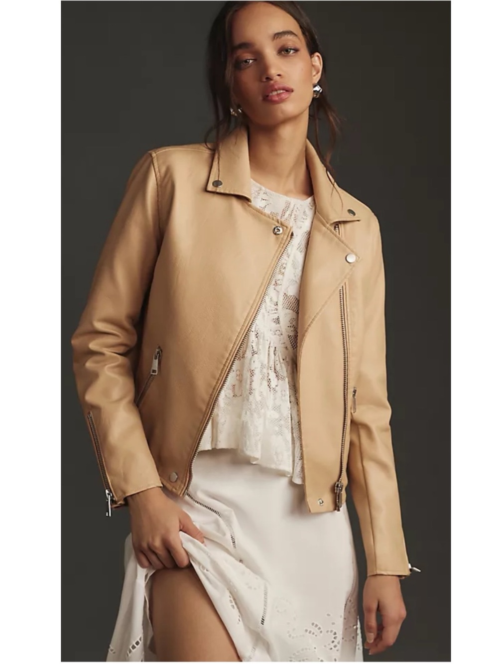 By Anthropologie Saige Faux Leather Tan Moto Jacket XXS